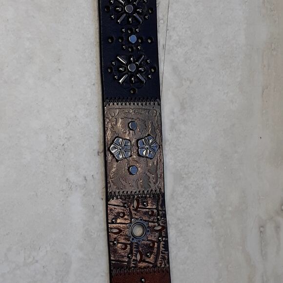 Fossil Leather Belt Solid Brass Buckle With Studs Size Large Shades of Brown - Picture 7 of 8